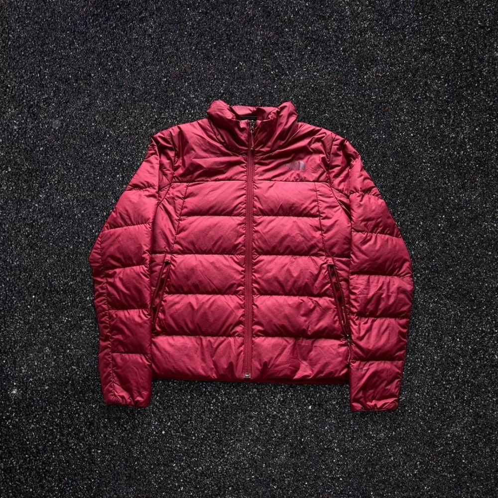 The North Face Womens 550 Down Puffer Jacket Red Quilted Full Zip Size Medium
